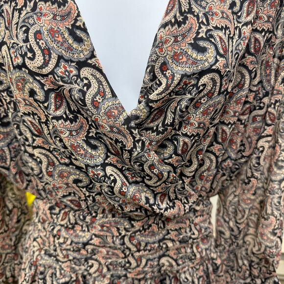 Zara Womens SZ M printed mini dress brown paisley floral pink blue long sleeve - Picture 6 of 6